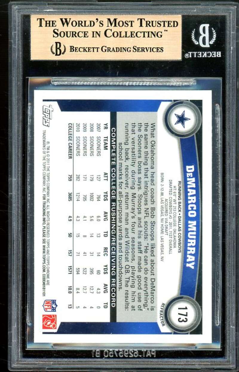 DeMarco Murray Rookie Card 2011 Topps Chrome Orange Refractors #173 BGS 9.5 Image 2