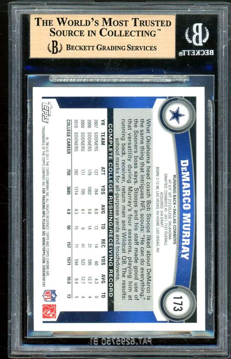 DeMarco Murray Rookie Card 2011 Topps Chrome #173 BGS 9.5 (9.5 9.5 9.5 9) Image 2