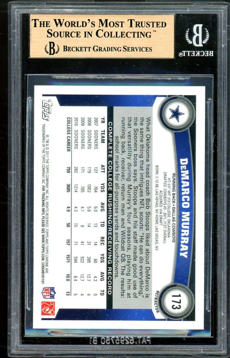 DeMarco Murray Rookie 2011 Topps Chrome Refractors #173 BGS 9.5 (10 9.5 9.5 9) Image 2