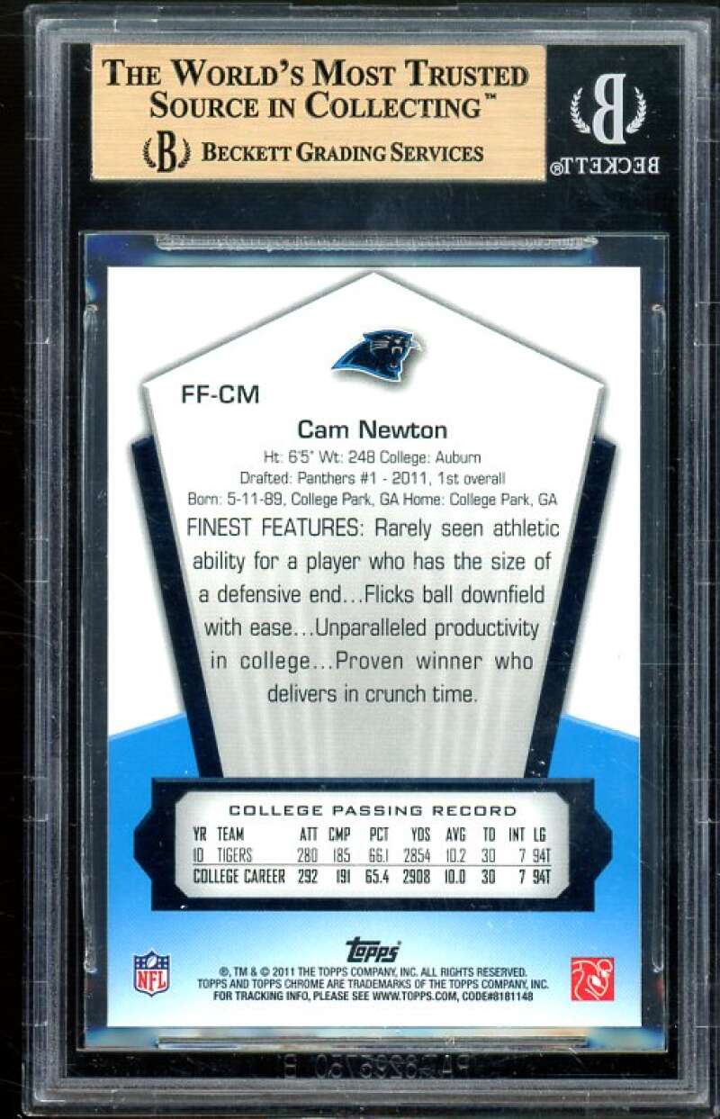 Cam Newton Rookie 2011 Topps Chrome Finest Freshman #FF-CM (PRISTINE) BGS 10 Image 2