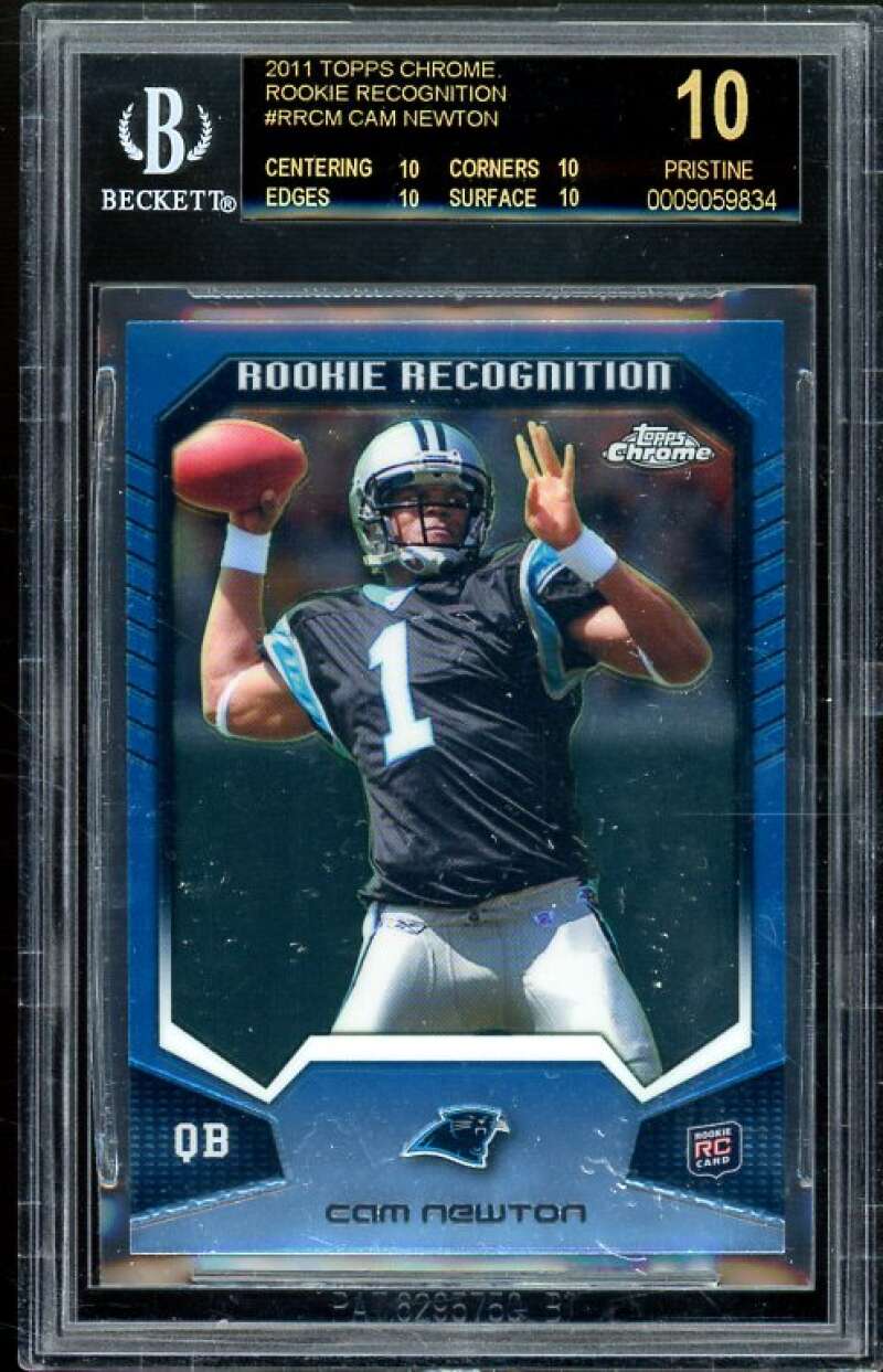 Cam Newton 2011 Topps Chrome Rookie Recognition #RR-CM (PRISTINE BLACK) BGS 10 Image 1