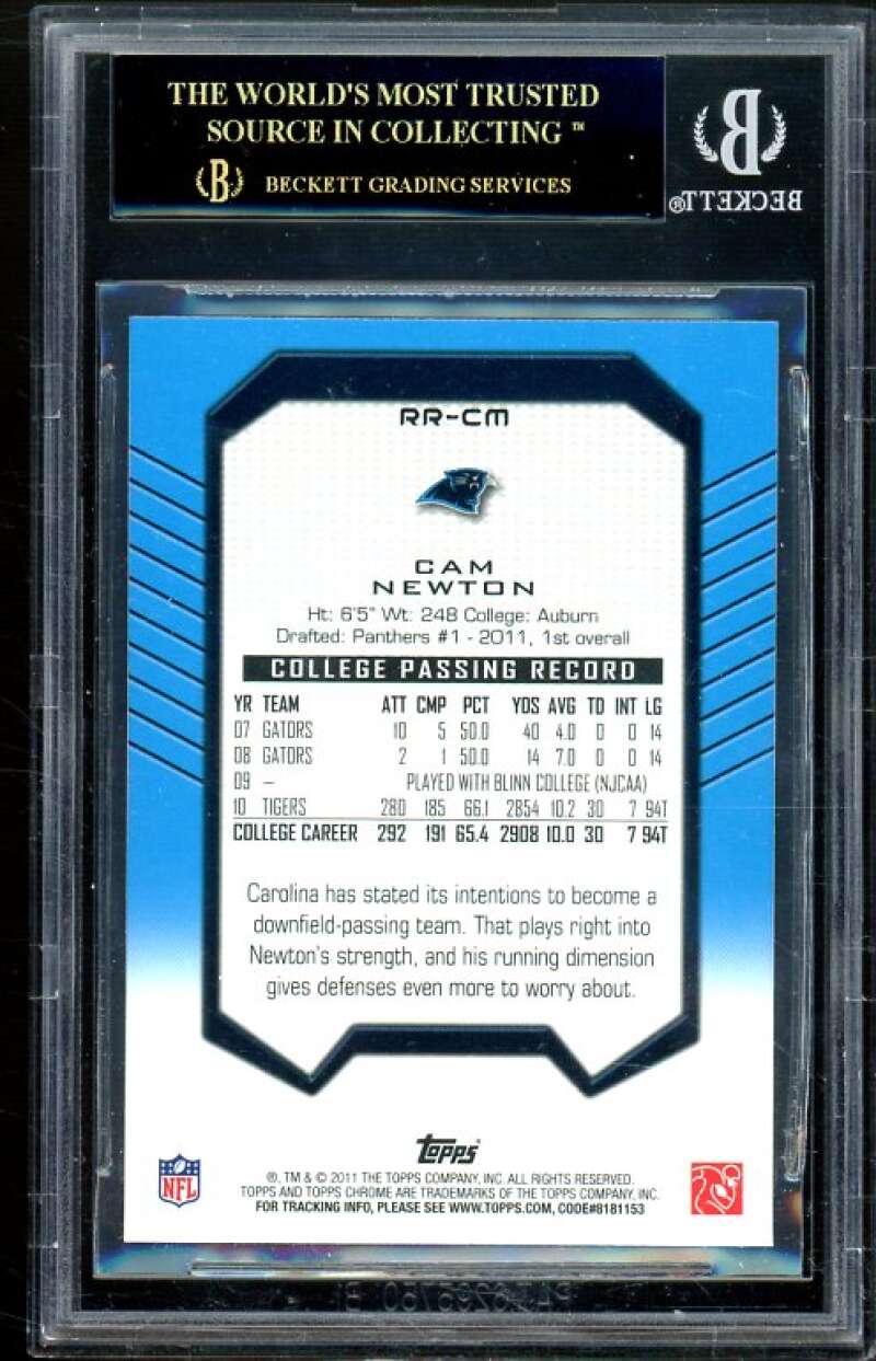 Cam Newton 2011 Topps Chrome Rookie Recognition #RR-CM (PRISTINE BLACK) BGS 10 Image 2