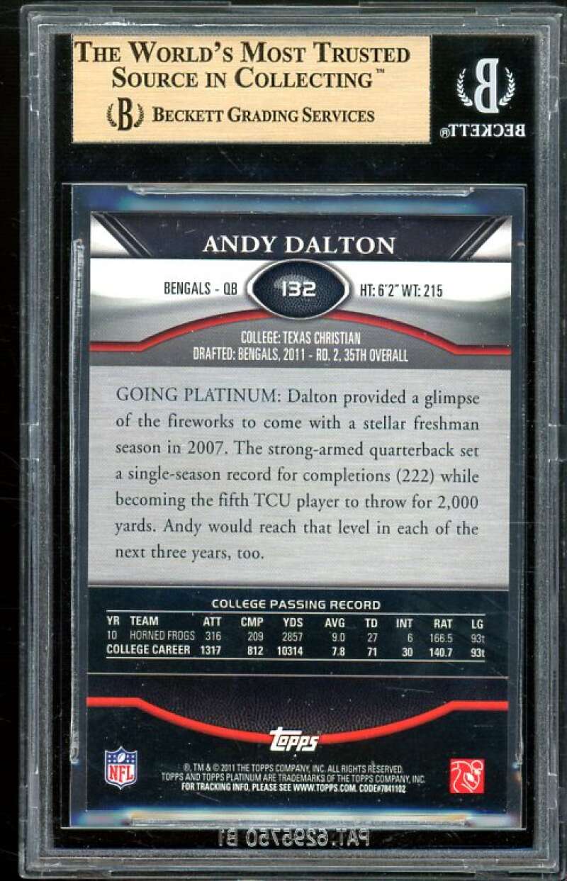 Andy Dalton Rookie Card 2011 Topps Platinum Green #132 BGS 9.5 (10 9.5 10 9) Image 2