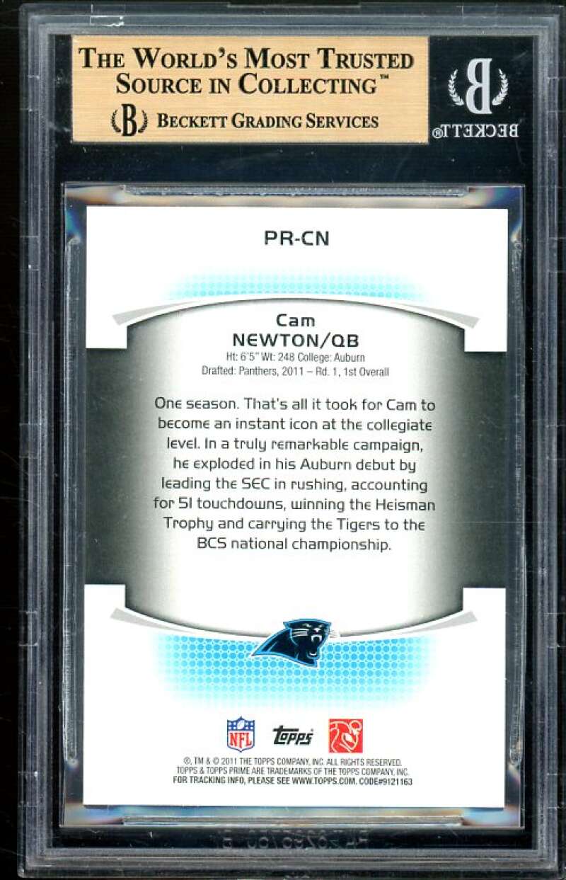 Cam Newton Rookie Card 2011 Topps Prime Rookie #PRCN (PRISTINE) BGS 10 Image 2