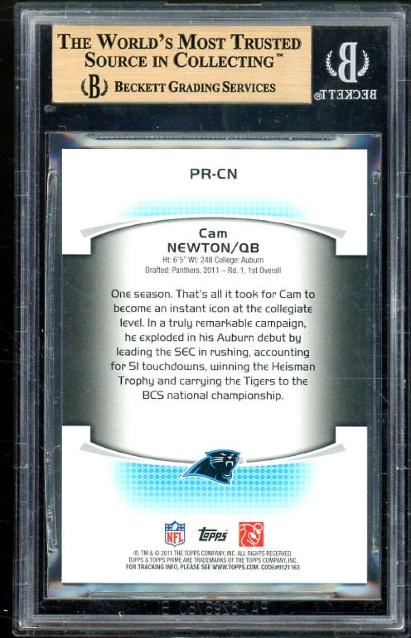 Cam Newton Rookie Card 2011 Topps Prime Rookie #PRCN (PRISTINE) BGS 10 Image 2