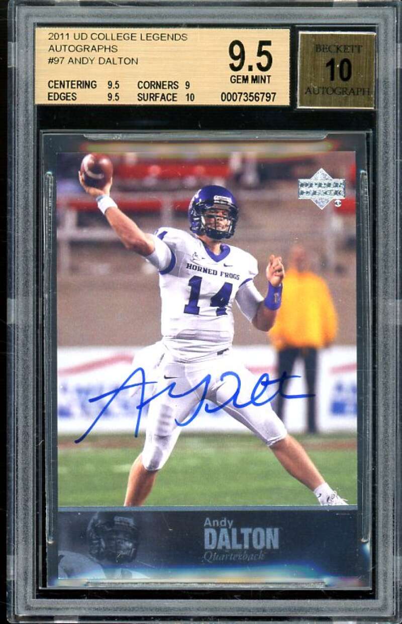 Andy Dalton Rookie Card 2011 UD College Football Legends Autographs #97 BGS 9.5 Image 1