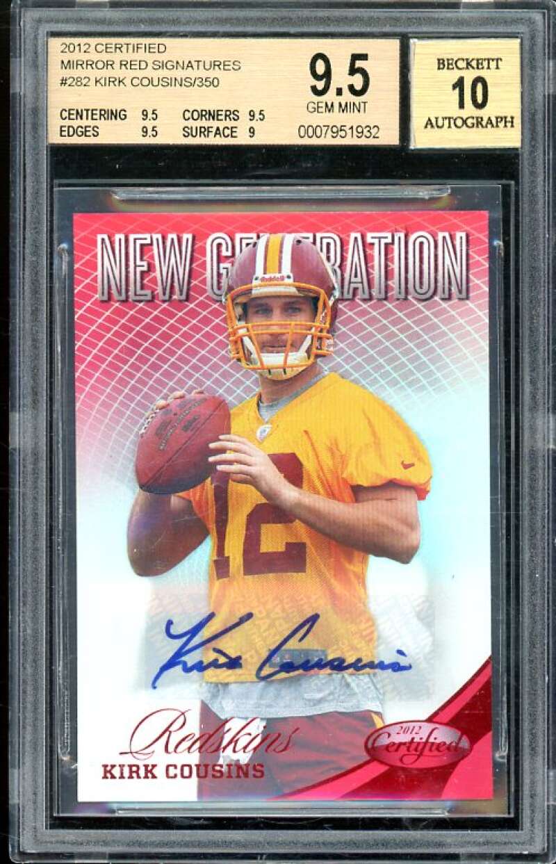 Kirk Cousins Rookie Card 2012 Certified Mirror Red Signatures #282 BGS 9.5 Image 1