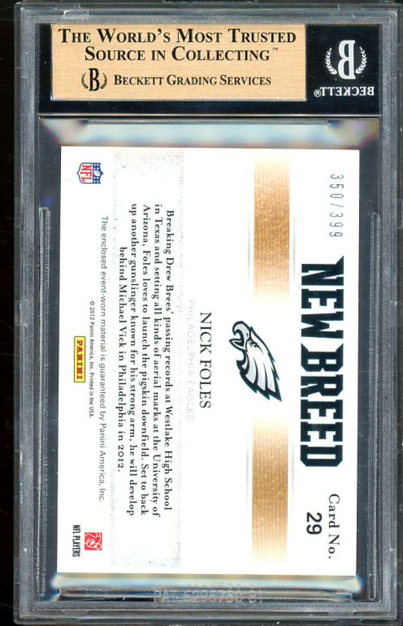 NICK FOLES 2012 PANINI ELITE NEW BREED 3-CLR PATCH #09/49 (HIS