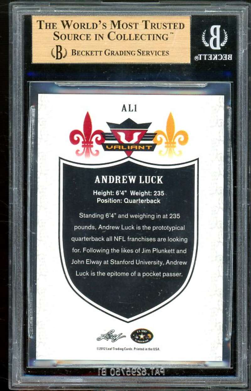 Andrew Luck RC 2012 Leaf Valiant Army All-American Bowl #AL1 (PRISTINE) BGS 10 Image 2