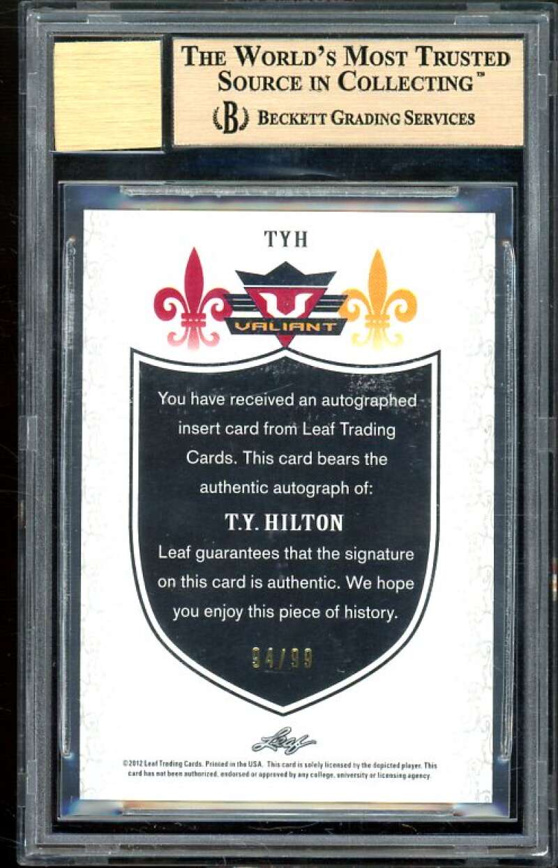 T.Y. Hilton Rookie 2012 Leaf Valiant Draft Blue #TYH (PRISTINE) BGS 10 Image 2