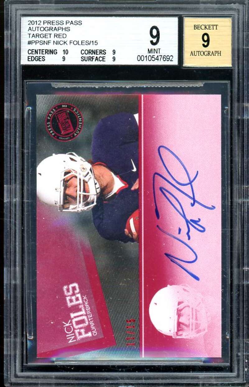 Nick Foles Rookie Card 2012 Press Pass Autographs Target Red #PPS-NF BGS 9 Image 1