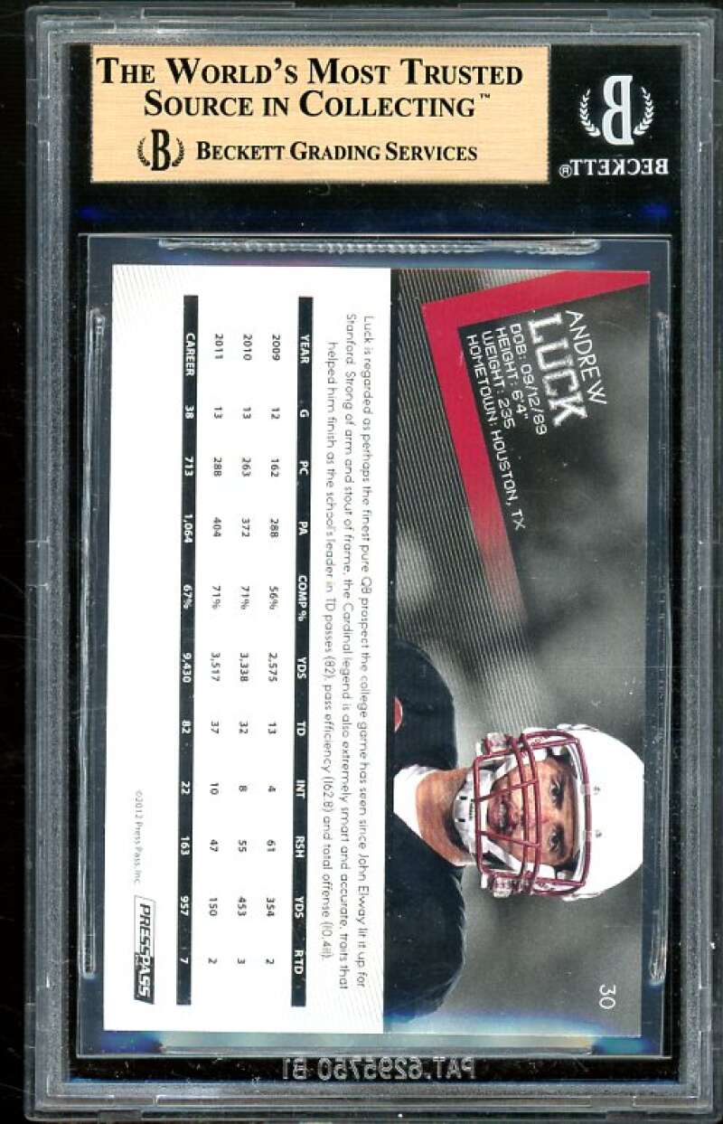 Andrew Luck Rookie Card 2012 Press Pass Gold #30 BGS 9.5 (9.5 9 10 9.5) Image 2