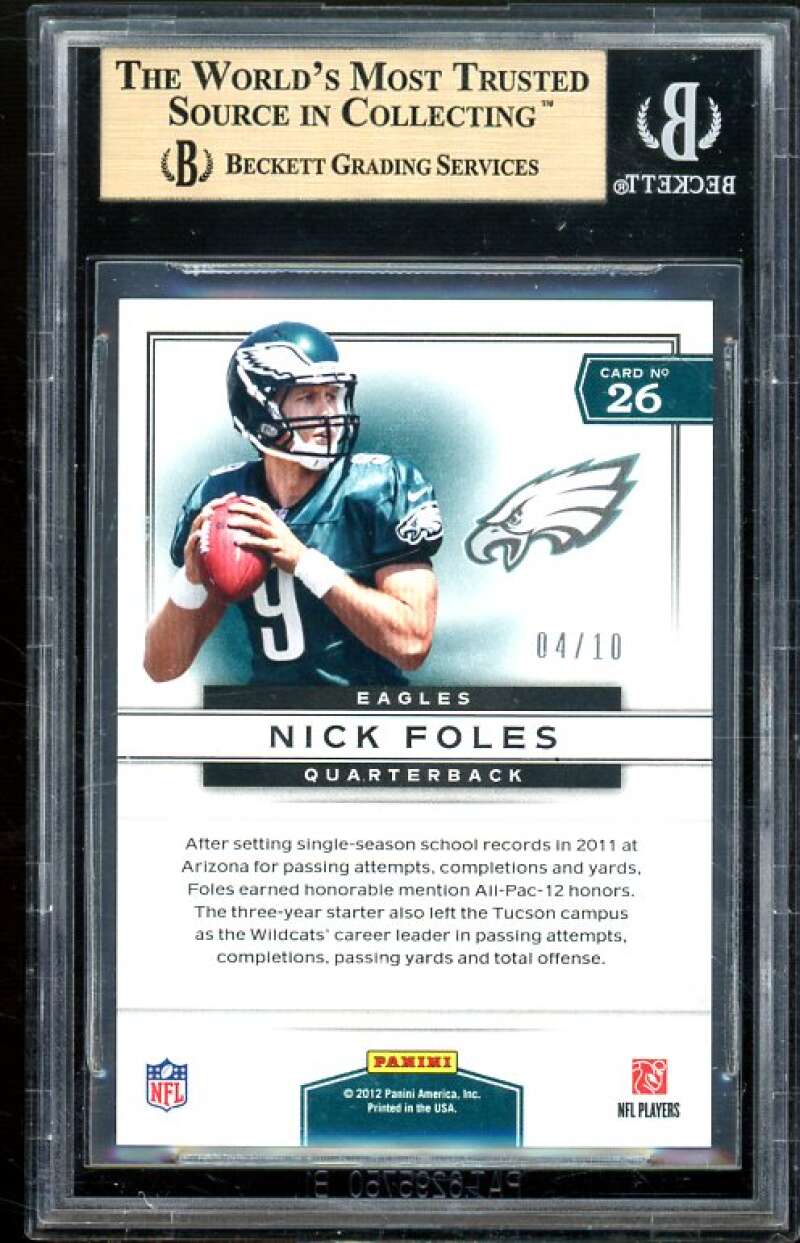 Nick Foles Rookie Card 2012 Prestige Prest Picks Platinum (4 of 10) #26 BGS 9.5 Image 2