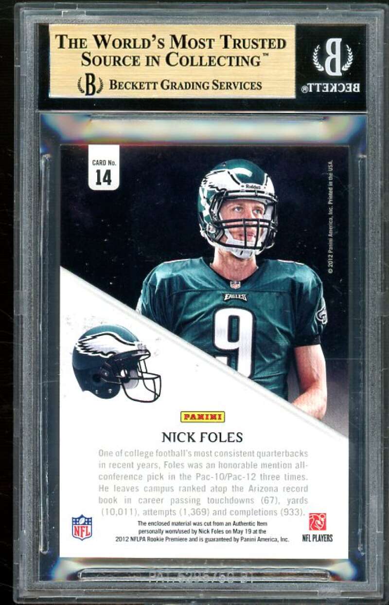 Nick Foles Rookie Card 2012 Rookies Stars Rookie Collection Jerseys #14 BGS 9.5 Image 2