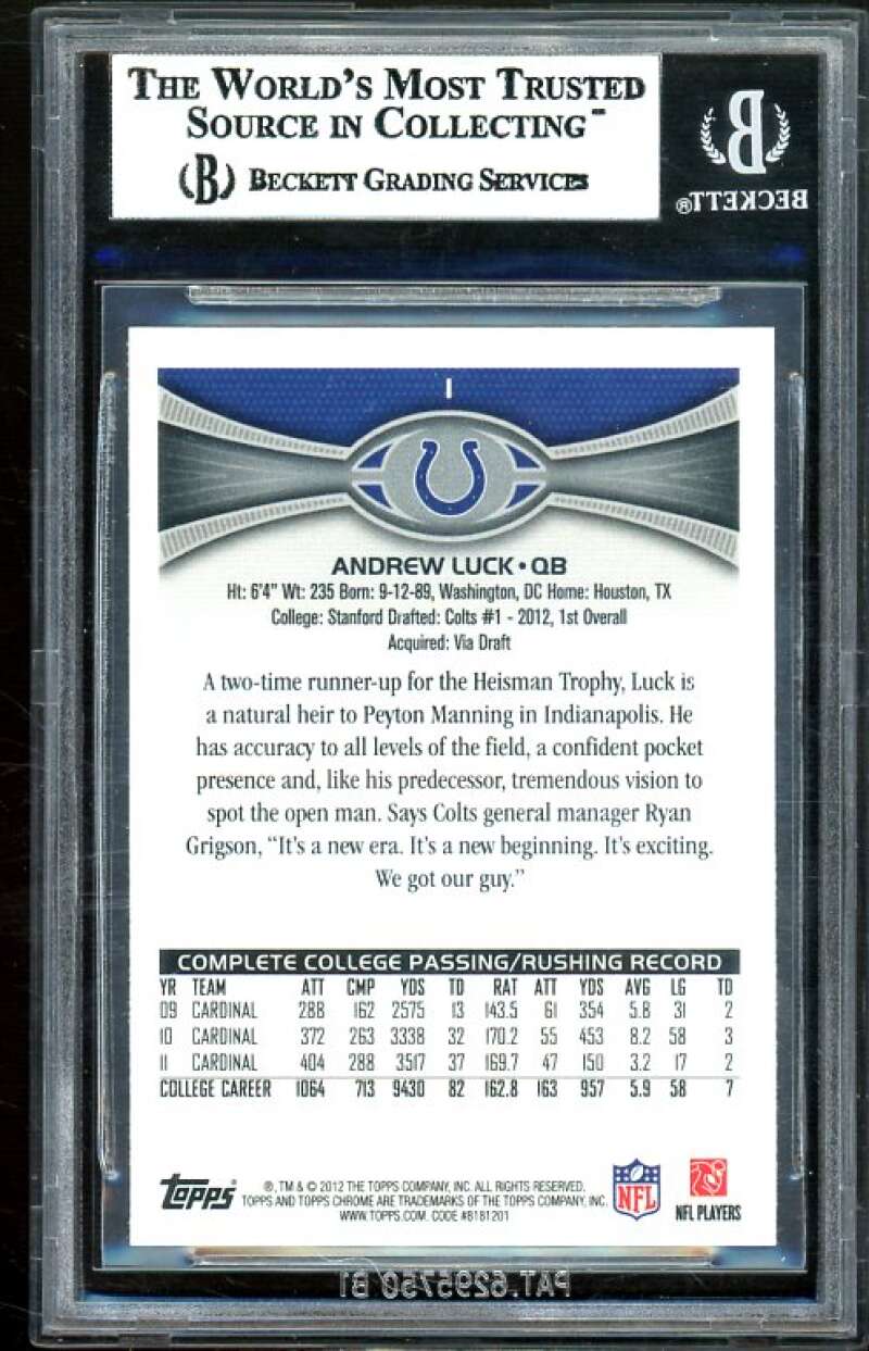 Andrew Luck Rookie Card 2012 Topps Chrome #140 BGS 9 (9 9 9.5 8.5) Image 2