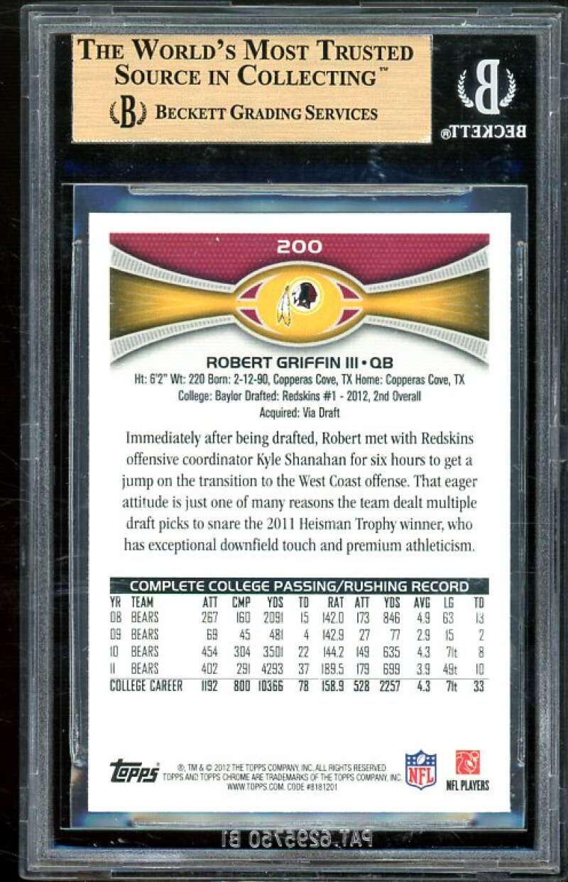 Robert Griffin Rookie Card 2012 Topps Chrome #200 BGS 9.5 (9.5 9 10 9.5) Image 2