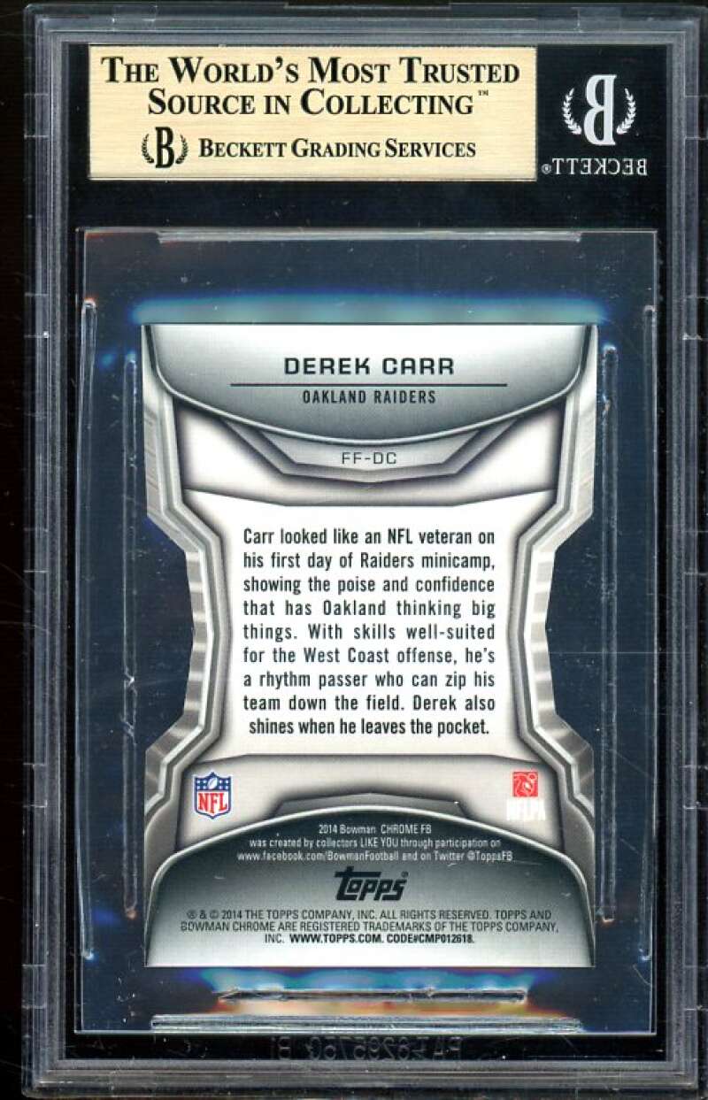 Derek Carr Rookie Card 2014 Bowman Chrome Future Mini's DC #DC (PRISTINE) BGS 10 Image 2