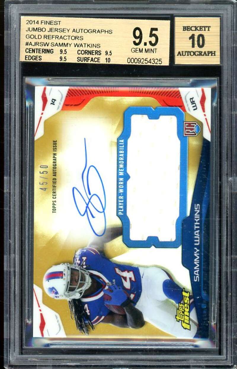 Sammy Watkins Rookie 2014 Finest Jumber Jersey Auto Gold Refractors #SW BGS 9.5 Image 1