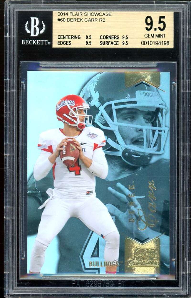 Derek Carr Rookie Card 2014 Flair Showcase #60 BGS 9.5 (9.5 9.5 9.5 9.5) Image 1