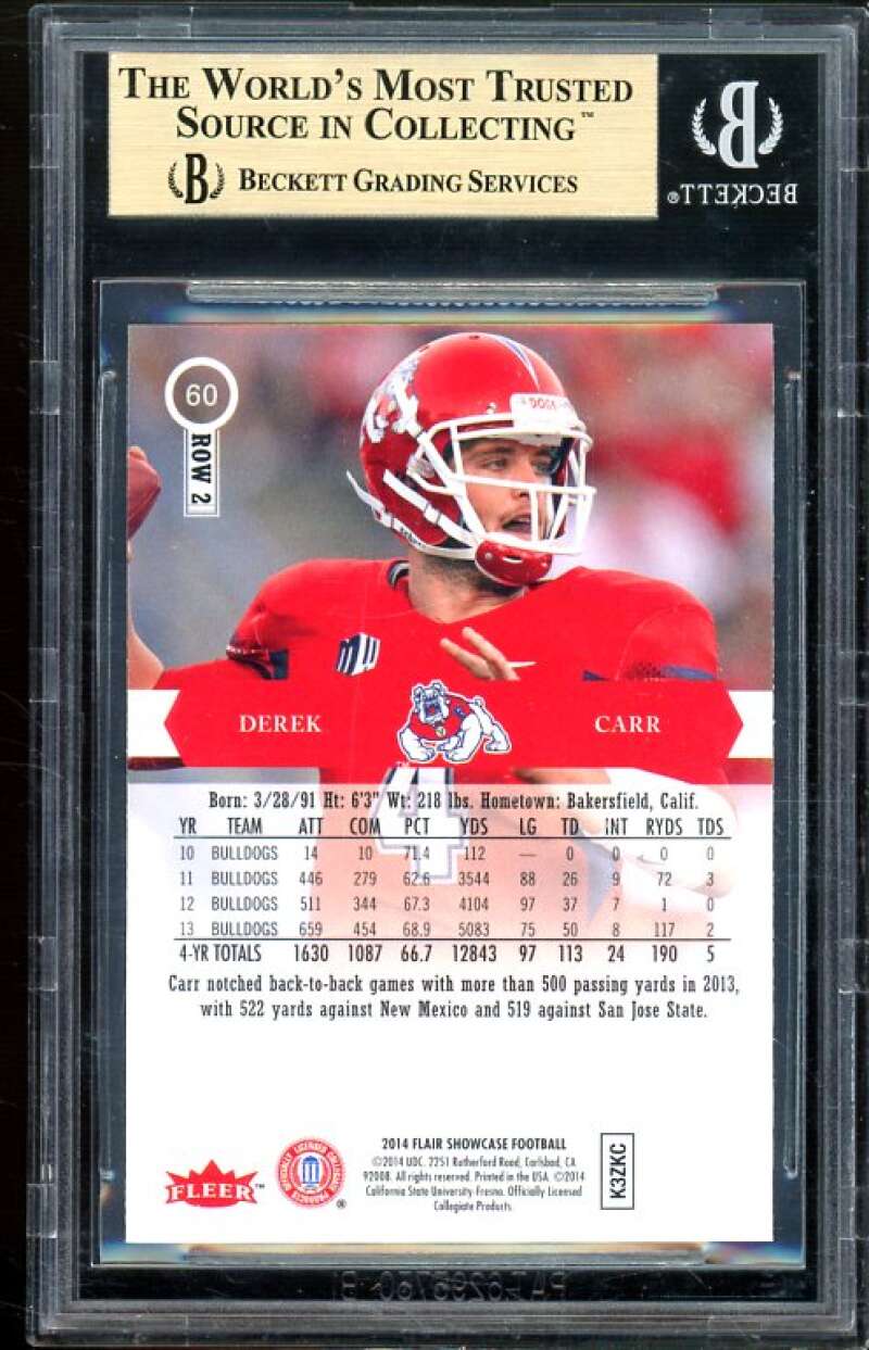 Derek Carr Rookie Card 2014 Flair Showcase #60 BGS 9.5 (9.5 9.5 9.5 9.5) Image 2