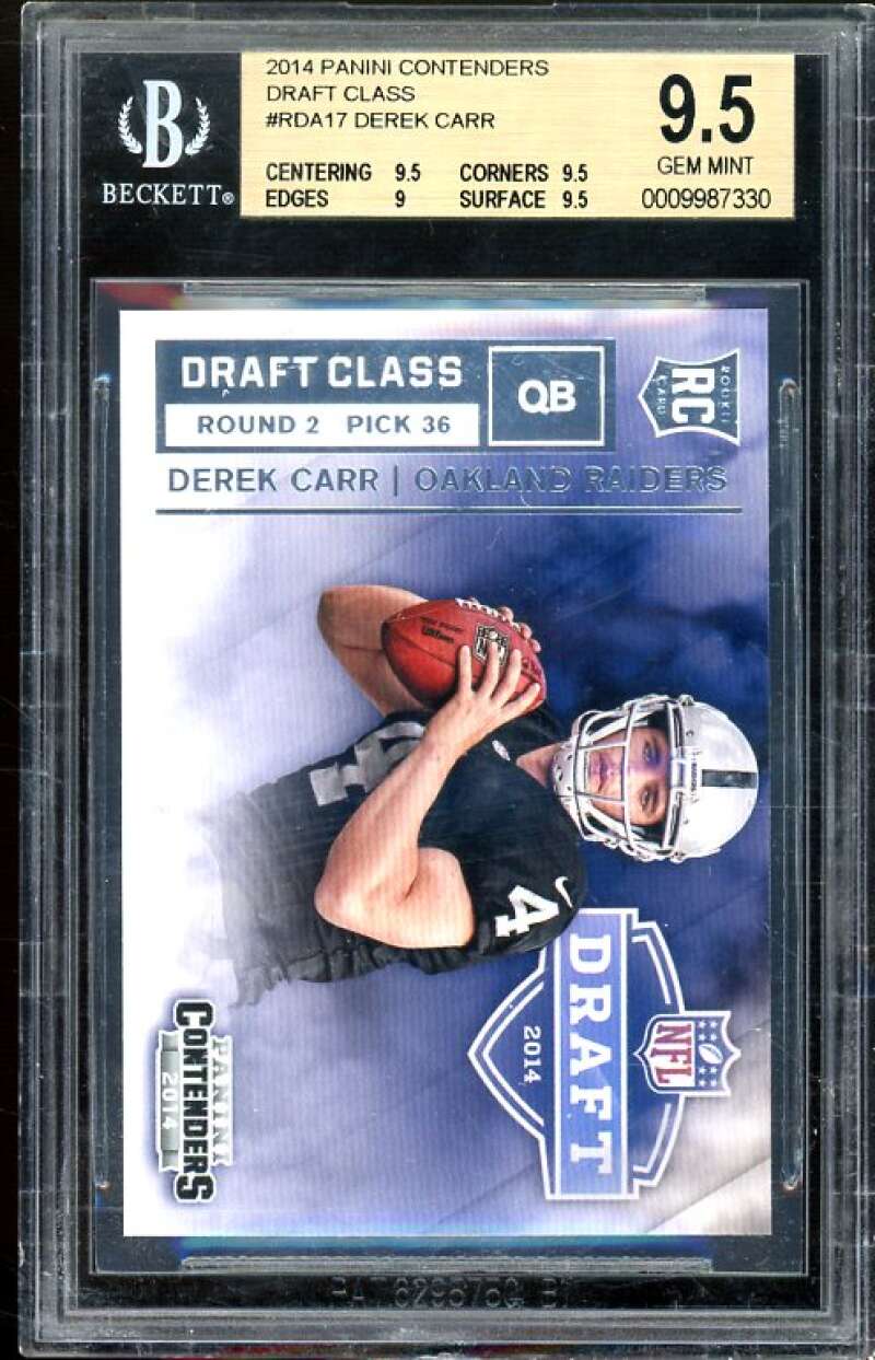 Derek Carr Rookie Card 2014 Panini Contenders Draft Class #RDA17 BGS 9.5 Image 1