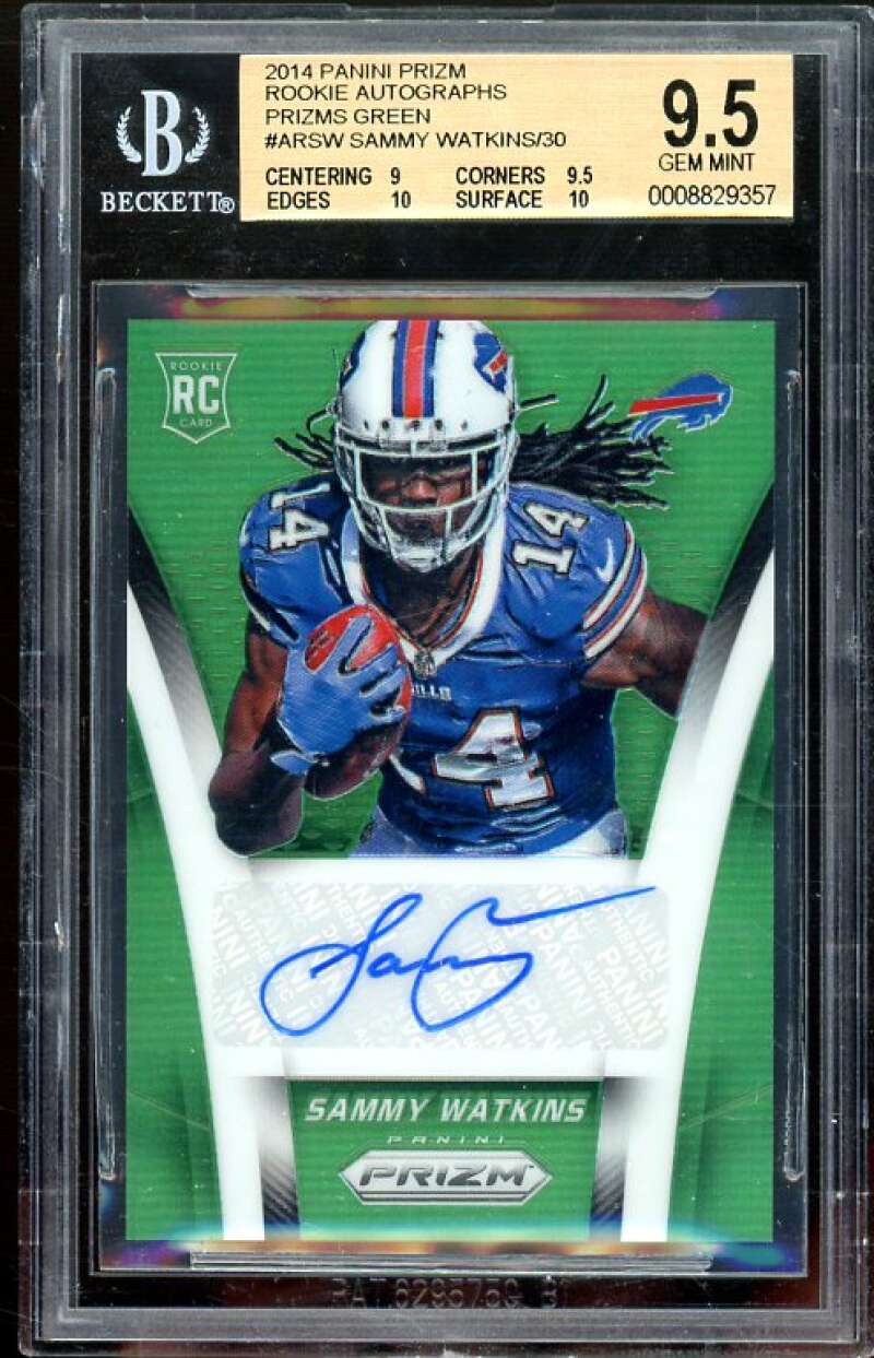 Sammy Watkins Rookie 2014 Panini Prizm Rookie Auto Prizms Green #ARSW BGS 9.5 Image 1