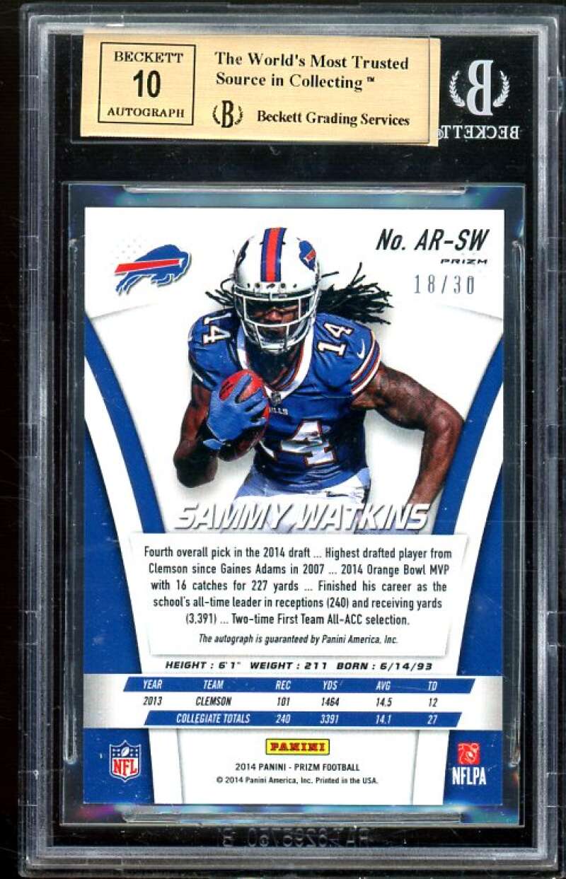 Sammy Watkins Rookie 2014 Panini Prizm Rookie Auto Prizms Green #ARSW BGS 9.5 Image 2