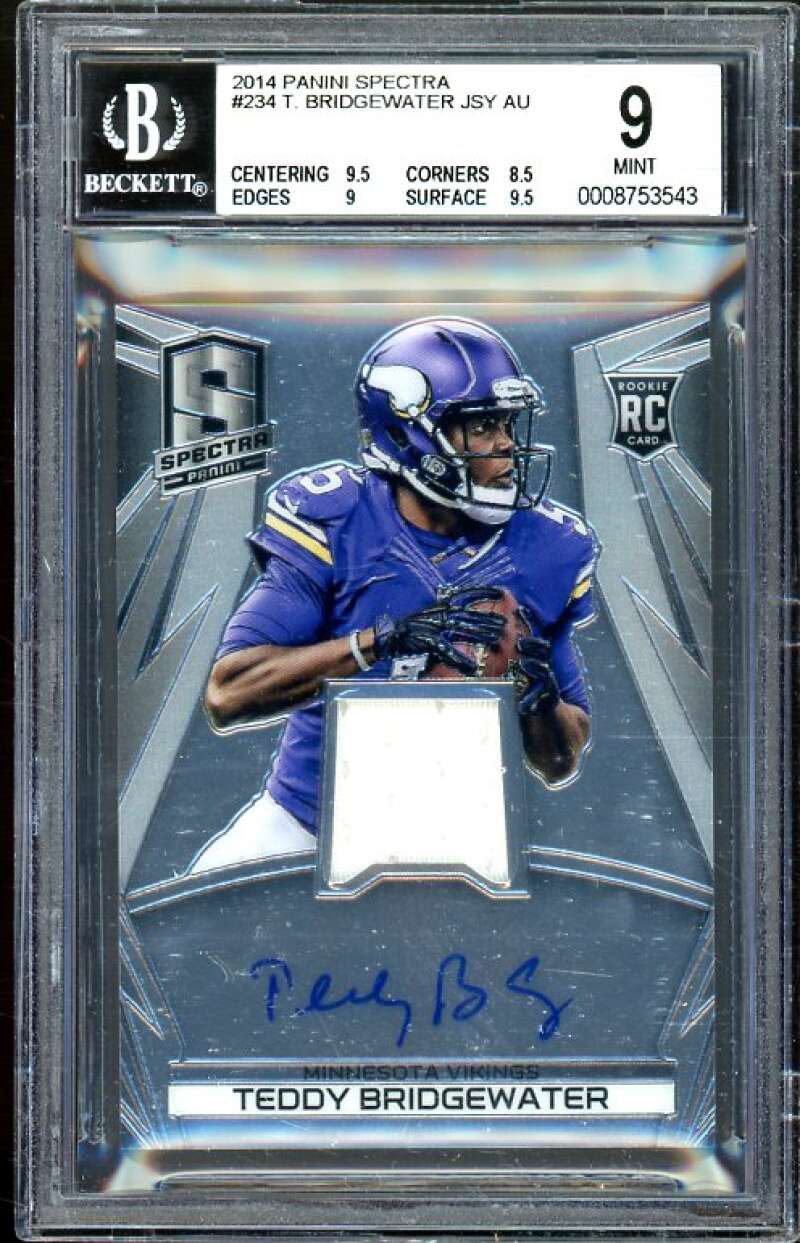 Teddy Bridgewater Rookie 2014 Panini Spectra Auto Jersey #234 BGS 9 Image 1