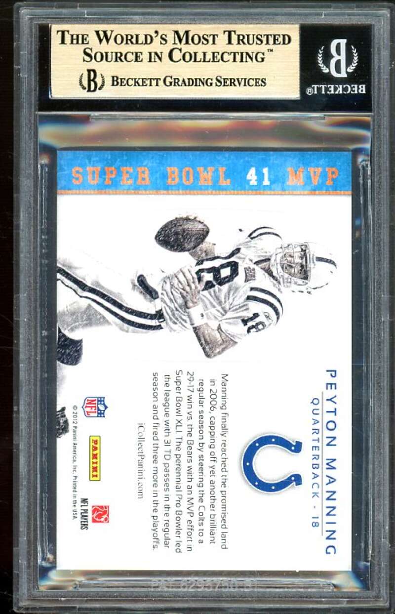 Peyton Manning Patches Card 2012 Panini Super Bowl XLVI #SB46 (PRISTINE) BGS 10 Image 2