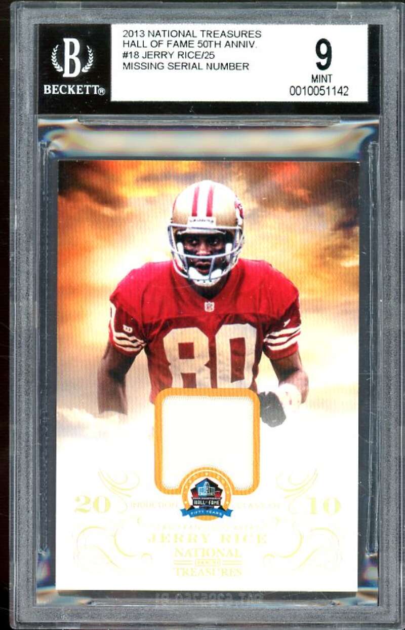 Jerry Rice Card 2013 National Treasures Hall Of Fame 50th Anniversary #18 BGS 9 Image 1