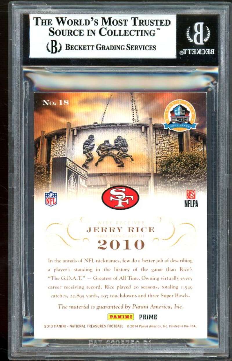 Jerry Rice Card 2013 National Treasures Hall Of Fame 50th Anniversary #18 BGS 9 Image 2