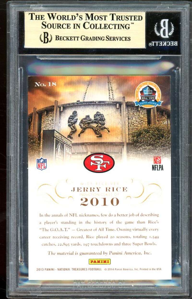 Jerry Rice 2013 National Treasures Hall Of Fame 50th Anniversary Mat #18 BGS 9.5 Image 2