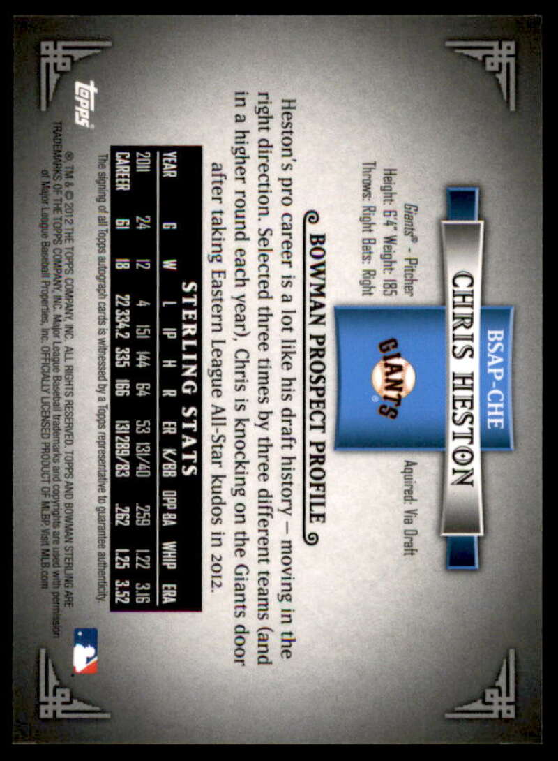 Chris Heston Card 2012 Bowman Sterling Prospect Autographs #CHE  Image 2