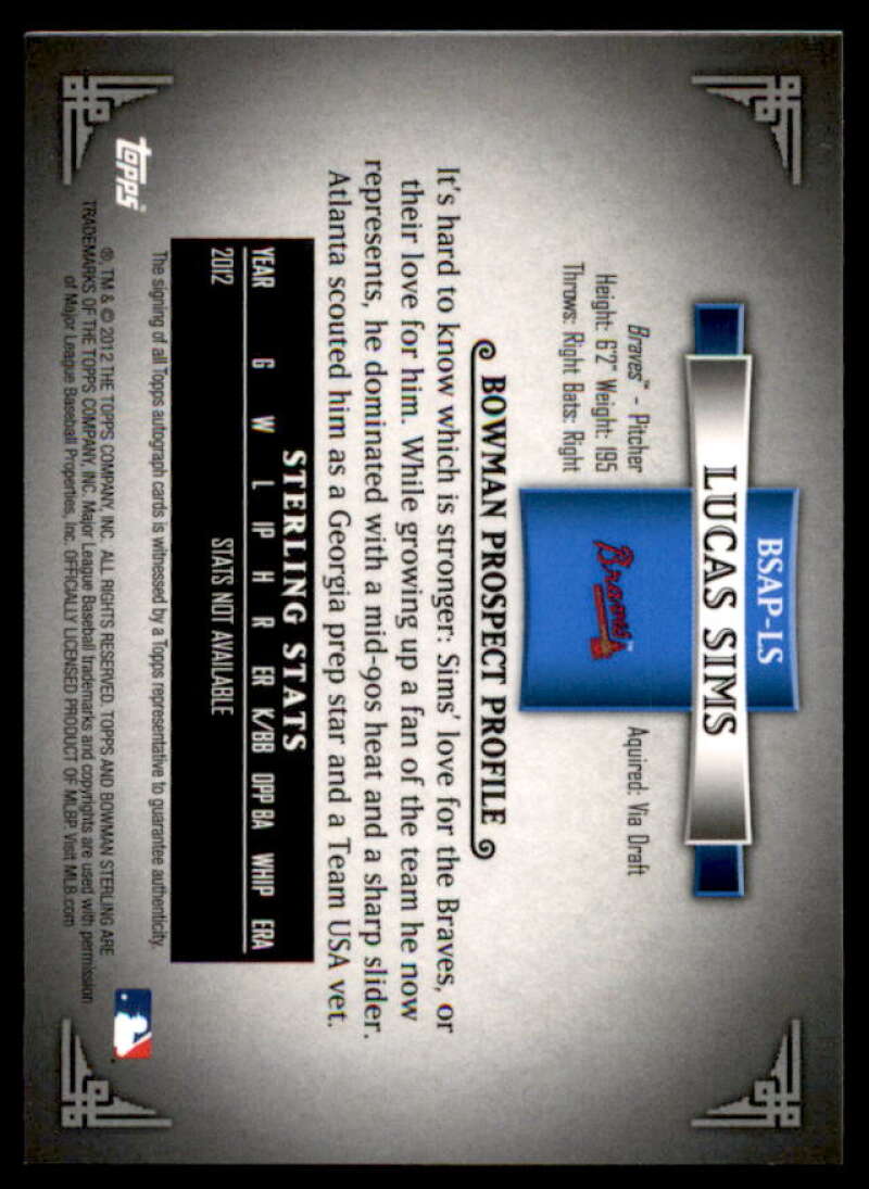 Lucas Sims Card 2012 Bowman Sterling Prospect Autographs #LS  Image 2