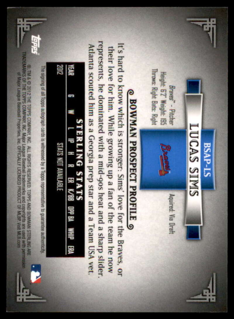 Lucas Sims Card 2012 Bowman Sterling Prospect Autographs #LS  Image 2