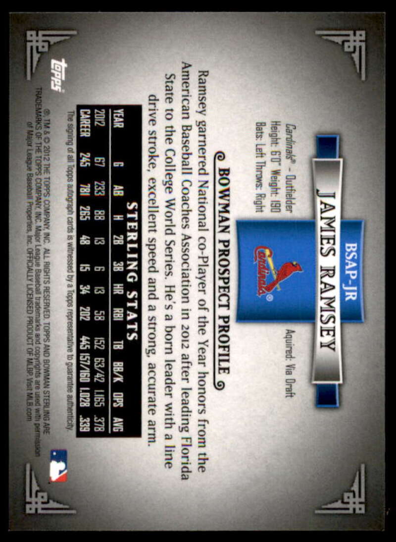 James Ramsey Card 2012 Bowman Sterling Prospect Autographs #JR  Image 2