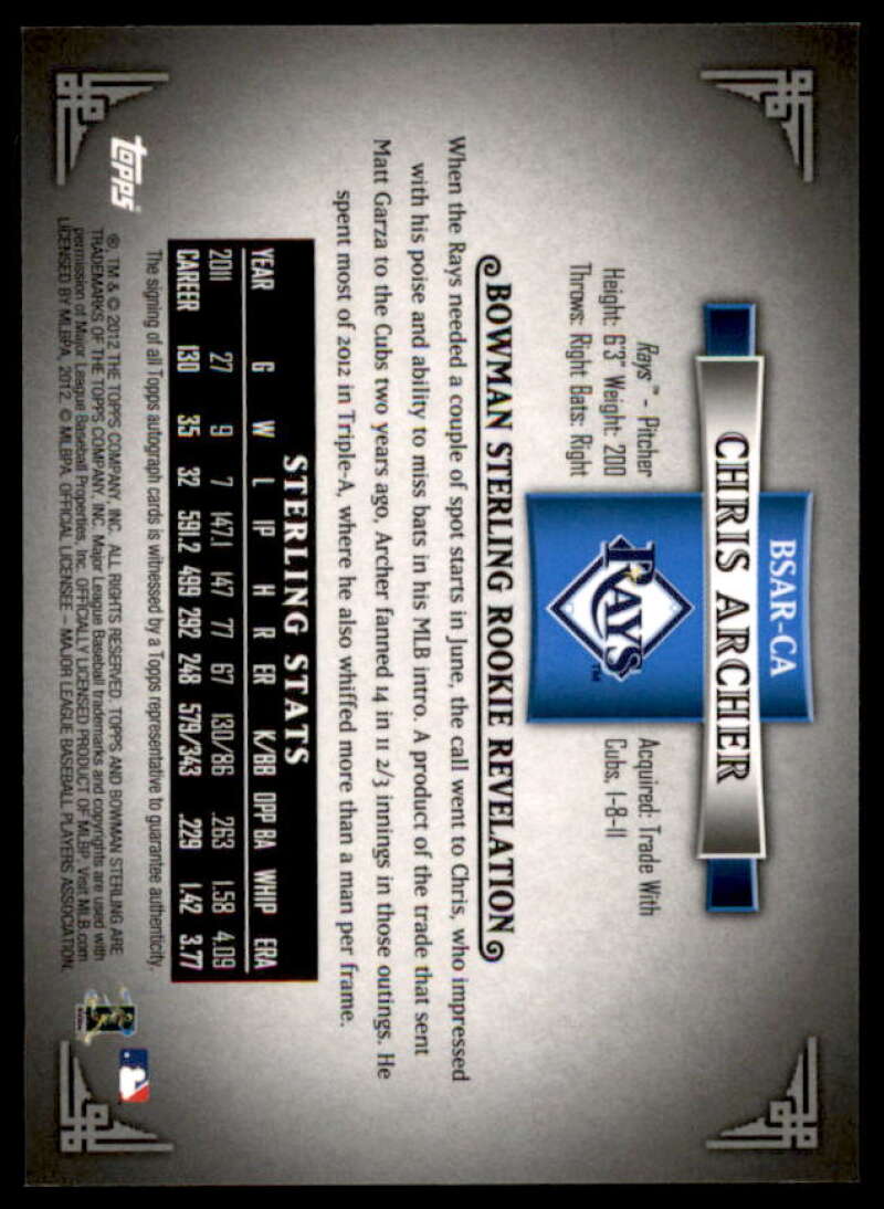 Chris Archer Card 2012 Bowman Sterling Rookie Autographs #CA  Image 2