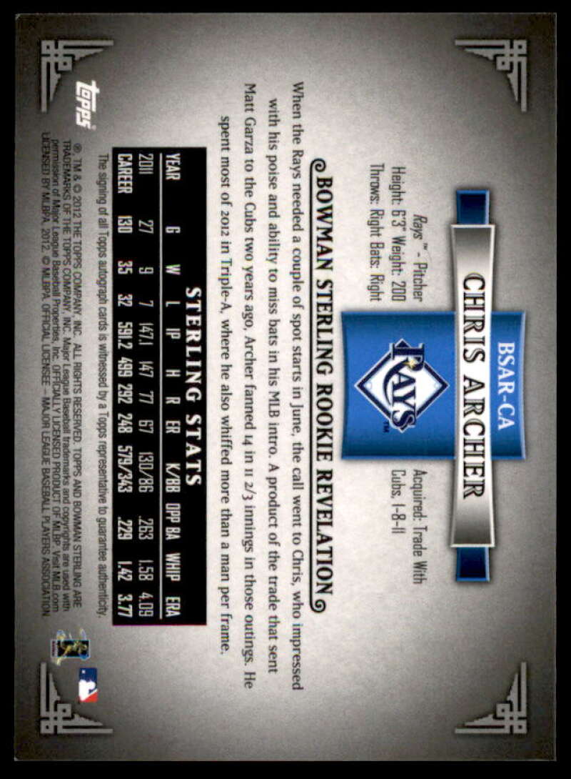 Chris Archer Card 2012 Bowman Sterling Rookie Autographs #CA  Image 2