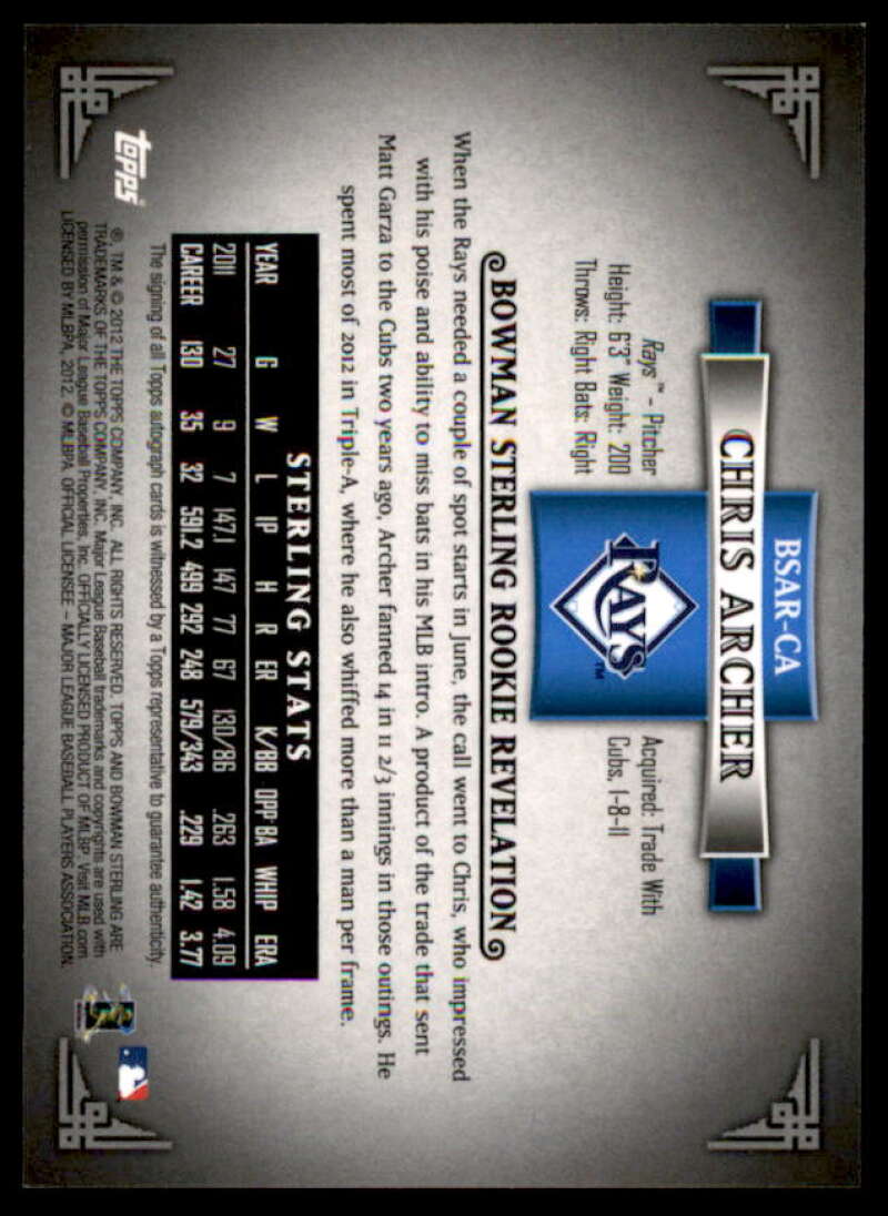 Chris Archer Card 2012 Bowman Sterling Rookie Autographs #CA  Image 2