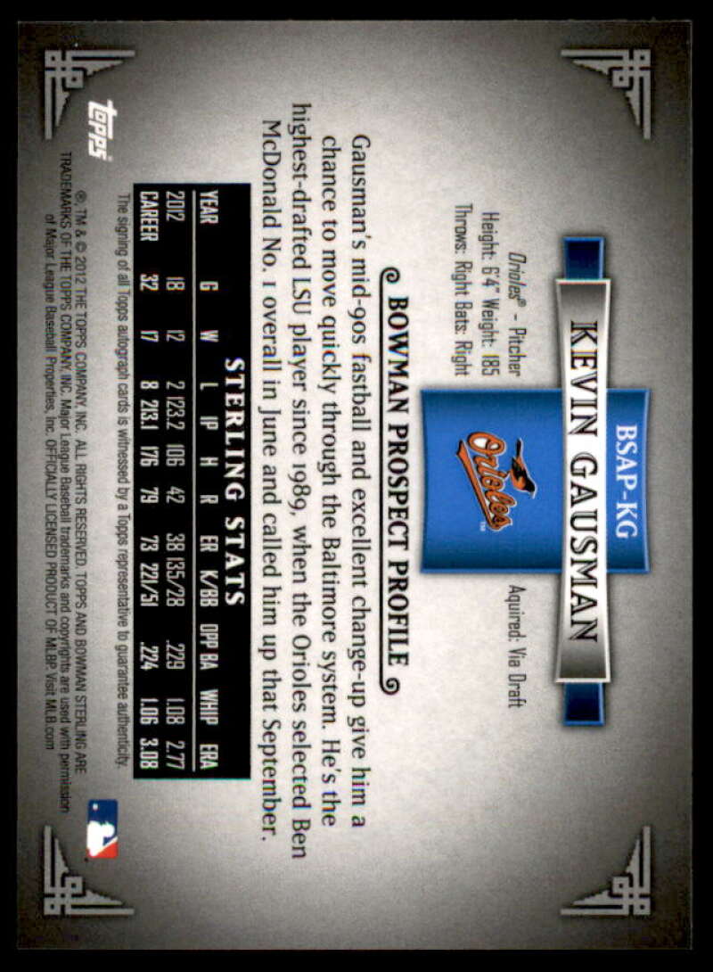 Kevin Gausman Card 2012 Bowman Sterling Prospect Autographs #KG  Image 2
