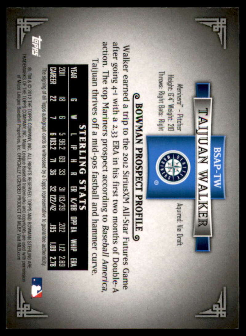 Taijuan Walker Card 2012 Bowman Sterling Prospect Autographs #TW  Image 2