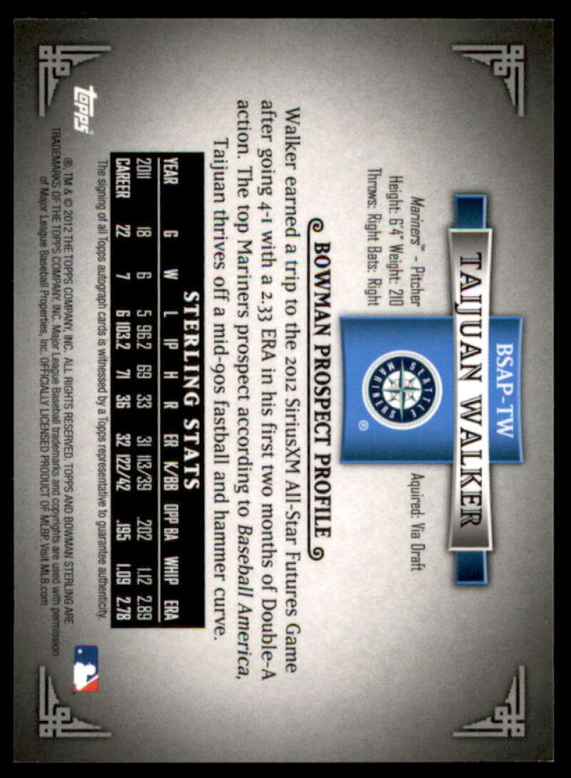 Taijuan Walker Card 2012 Bowman Sterling Prospect Autographs #TW  Image 2