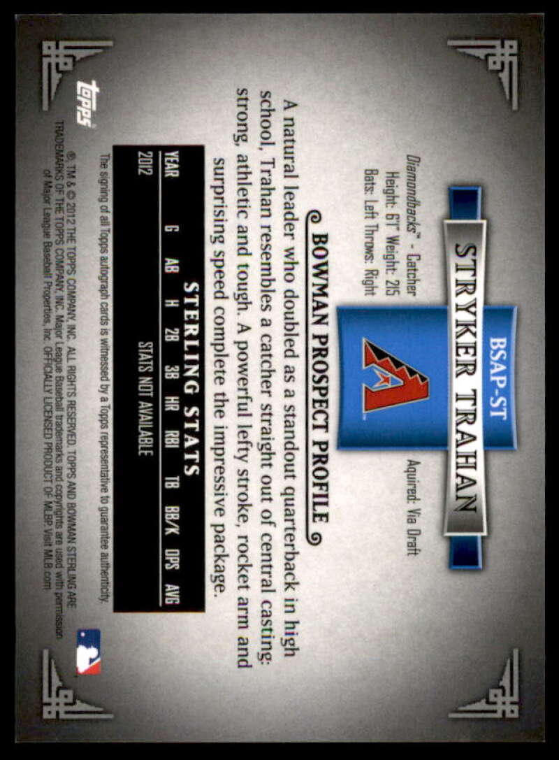 Stryker Trahan Card 2012 Bowman Sterling Prospect Autographs #ST  Image 2