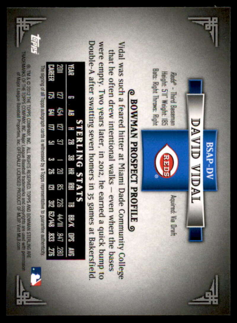 David Vidal Card 2012 Bowman Sterling Prospect Autographs #DV  Image 2