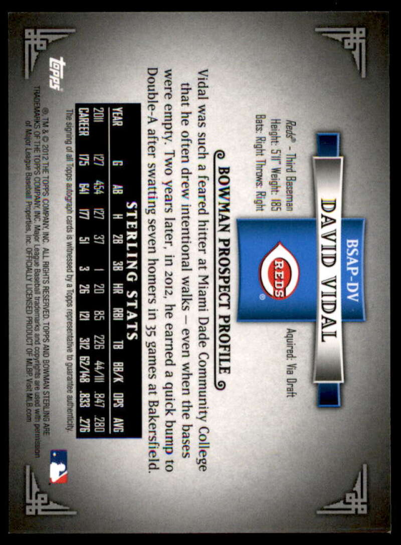 David Vidal Card 2012 Bowman Sterling Prospect Autographs #DV  Image 2