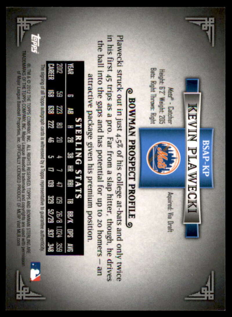 Kevin Plawecki Card 2012 Bowman Sterling Prospect Autographs #KP  Image 2