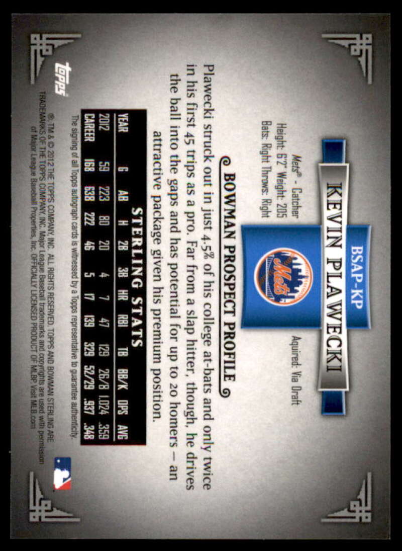 Kevin Plawecki Card 2012 Bowman Sterling Prospect Autographs #KP  Image 2