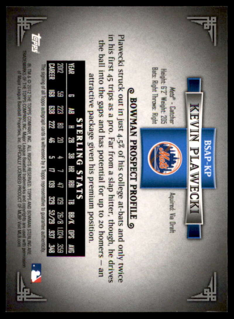 Kevin Plawecki Card 2012 Bowman Sterling Prospect Autographs #KP  Image 2
