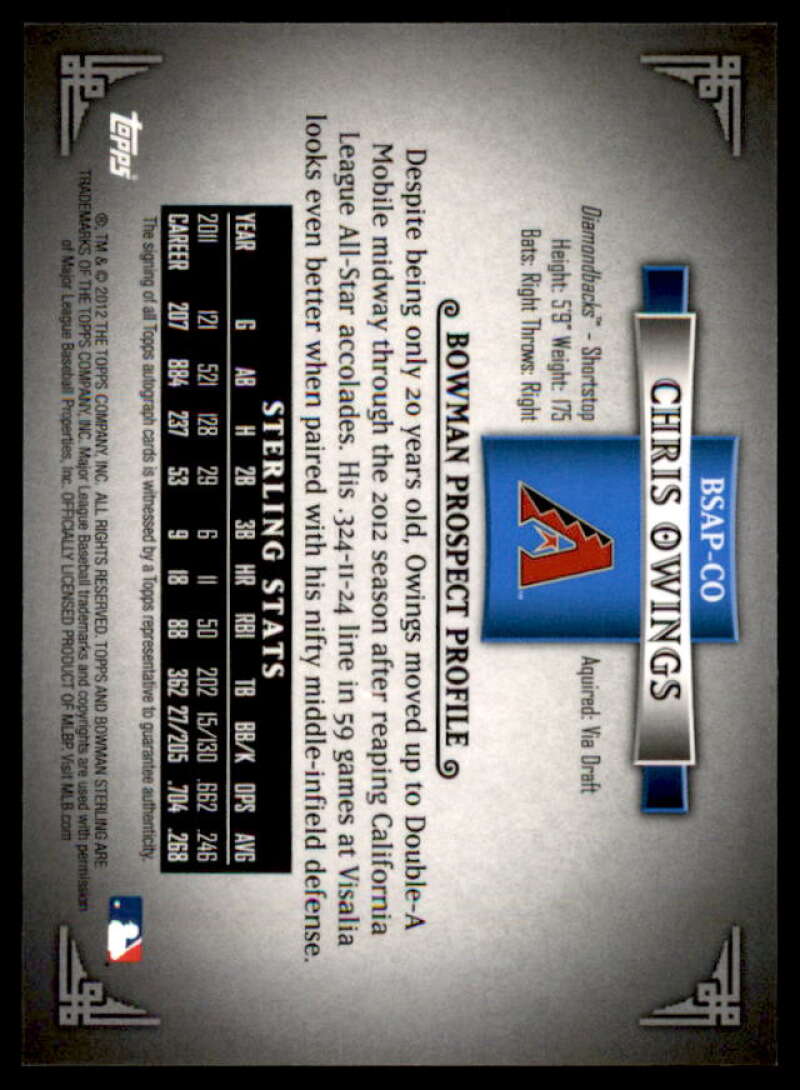 Chris Owings Card 2012 Bowman Sterling Prospect Autographs #CO  Image 2