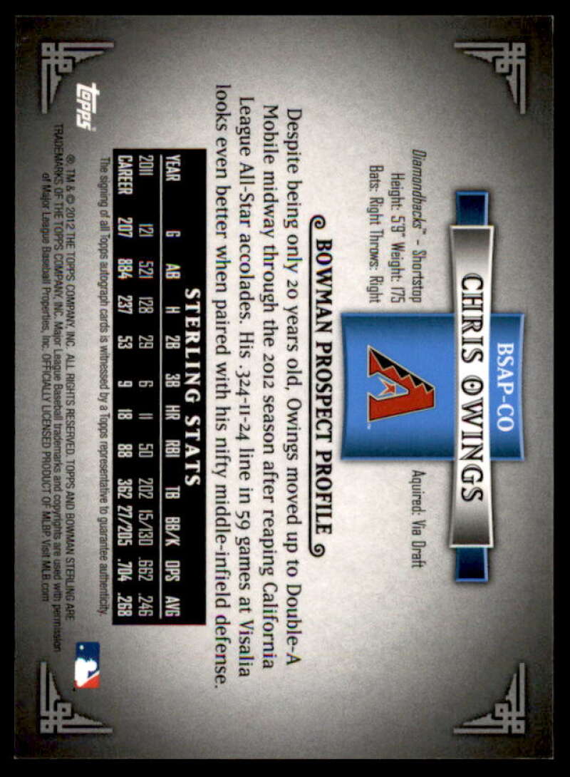 Chris Owings Card 2012 Bowman Sterling Prospect Autographs #CO  Image 2